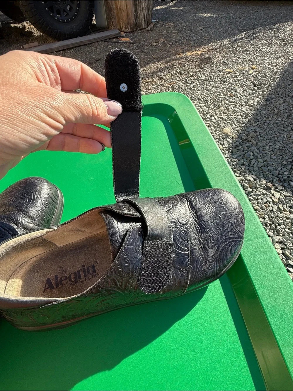 Alegria Black Floral-Embossed Mary Janes Women’s Sz 38 Slip on Clog Work Shoes